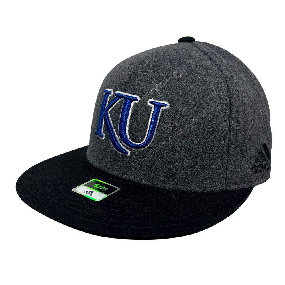 Adidas KU Kansas Jayhawks Wool Hat Cap‎ Fitted Gray Black S/M